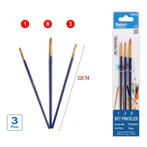 [862648] Set de pinceles 3 piezas azul para pintura