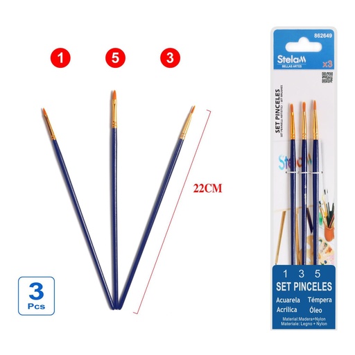 [862649] Set de pinceles con mango azul 3pcs