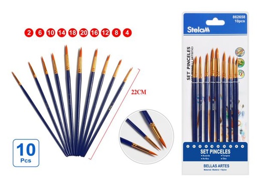 [862658] Set de pinceles 10pc con mango azul para pintura y arte