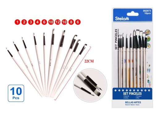 [862673] Set de pinceles blancos perlados 10pcs para pintura y arte