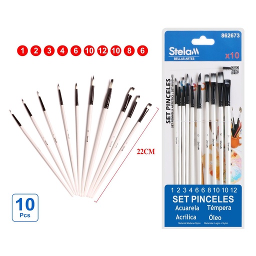 [862673] Set de pinceles blancos perlados 10pcs para pintura y arte