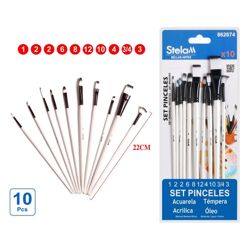 [862674] Set de pinceles 10 piezas para pintura y manualidades