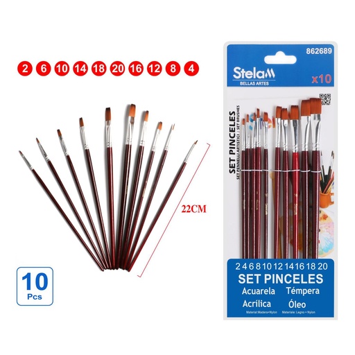 [862689] Set de pinceles 10pcs marrón para pintura