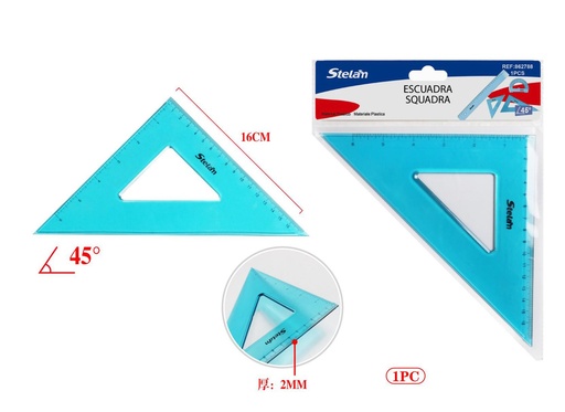 [862788] Escuadra 45° de 16cm para uso escolar y profesional