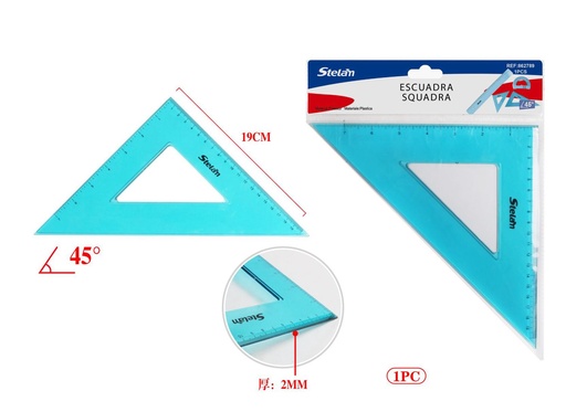 [862789] Escuadra de 45° de 19cm para dibujo y construcción