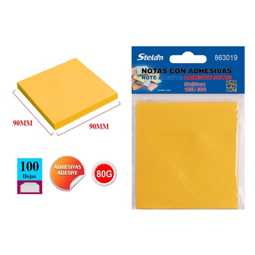 [863019] Notas adhesivas fluorescentes 90x90mm 100 hojas naranja