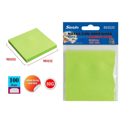 [863020] Notas adhesivas fluorescentes 90x90mm 100 hojas para organización