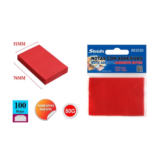 [863030] Notas adhesivas grandes rojas 51x76mm 100 hojas