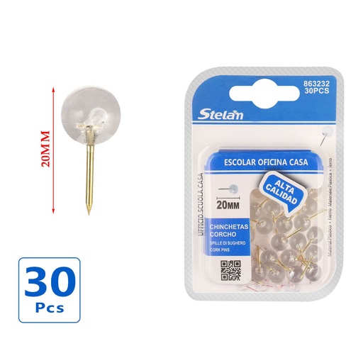 [863232] Chinchetas doradas 20mm 30pcs para tableros de anuncios