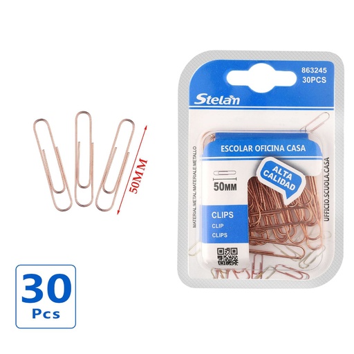 [863245] Clips de papel dorados 50mm 30pcs para oficina