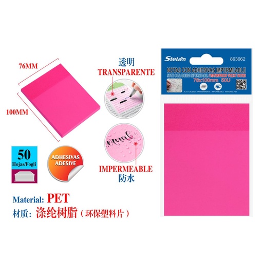 [863662] Notas adhesivas impermeables 76x100mm 50 hojas para oficina