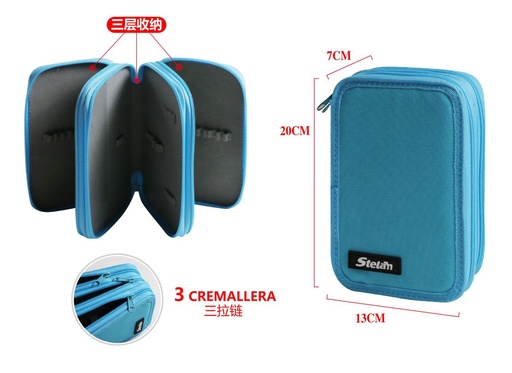 [863831] Estuche con 3 cremalleras para material escolar