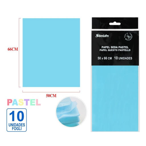 [864036] Papel seda pastel azul claro 50.8x66cm 10 hojas para manualidades