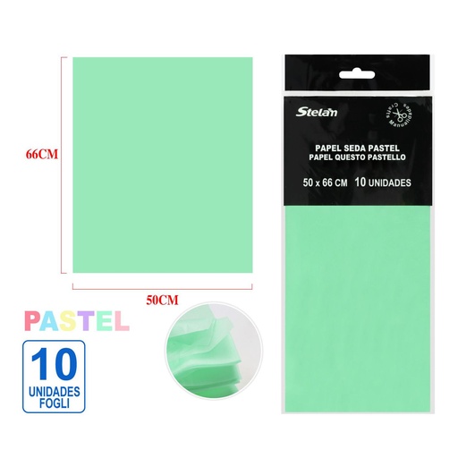 [864037] Papel seda pastel verde claro 50.8x66cm set de 10 piezas