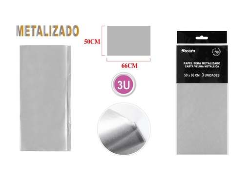 [864047] Papel seda metalizado 50.8x66cm plata 3pcs manualidades