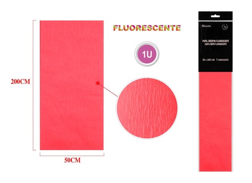 [864060] Papel crespón fluorescente rojo 50x200cm para manualidades