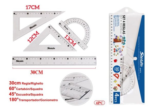 [864073] Set de 4 reglas de plástico 30cm para dibujo y medición