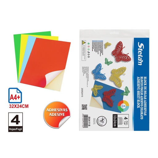 [864118] Bloque de hojas adhesivas 32x24cm 4pc para manualidades y escritura