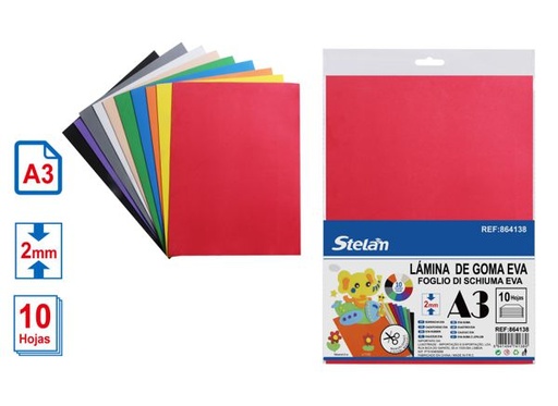 [864138] Lámina de goma EVA A3 10pcs para manualidades