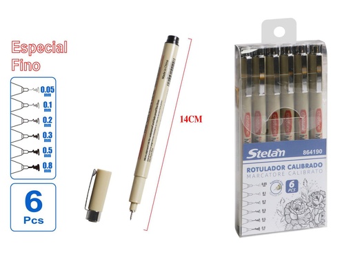 [864190] Rotulador calibrado 6pc para dibujo técnico