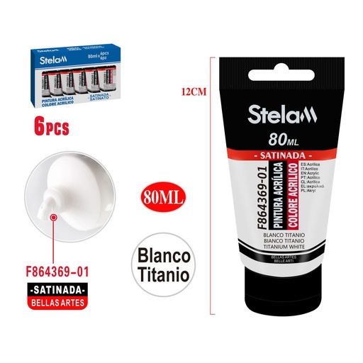 [864369] Pintura acrílica blanca 80ml en tubo para artistas y manualidades