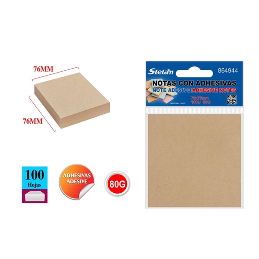 [864944] Notas adhesivas 76*76 papel Kraft 100 hojas para oficina