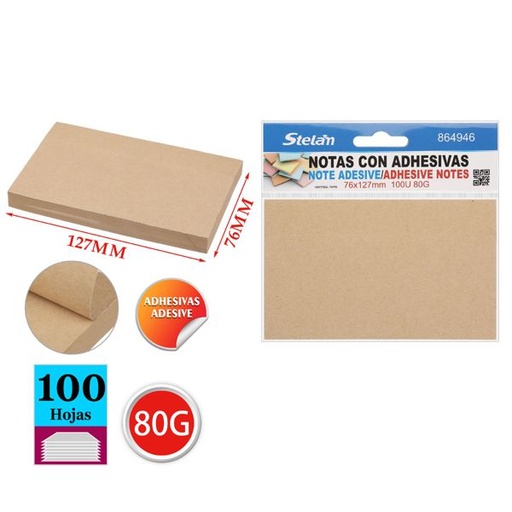 [864946] Notas adhesivas 76x127mm 100 hojas para apuntes