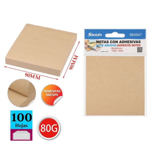 [864947] Notas adhesivas 90x90mm 100 hojas para oficina y papelería