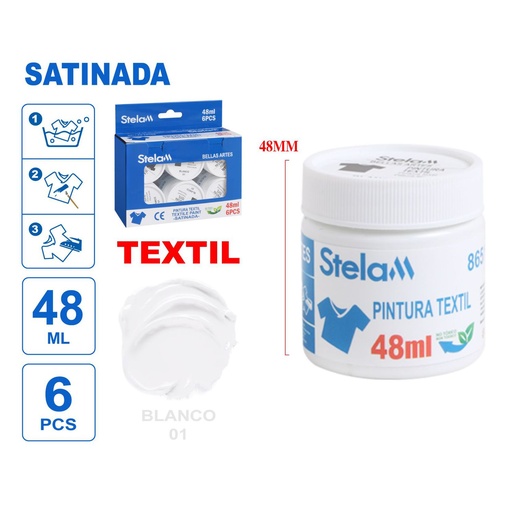 [865162] Pintura textil blanca 48ml para diseño y personalización de ropa