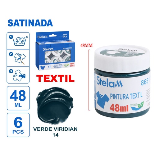 [865175] Pintura textil verde viridian 48ml para diseño de telas