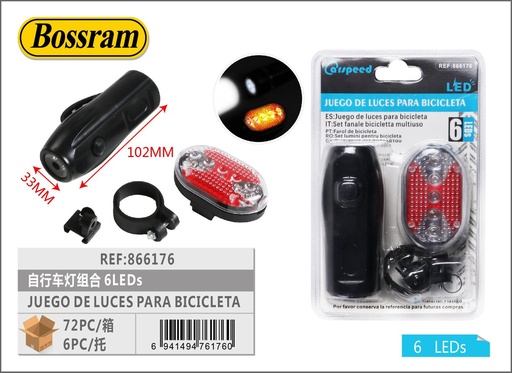 [866176] Juego de luces para bicicleta 33x102mm 6 LEDs para seguridad en ciclismo