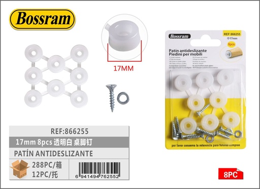 [866255] Patín antideslizante transparente 8pcs 17mm para muebles