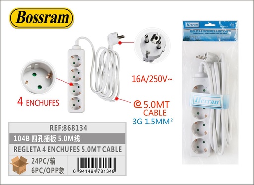 [868134] Regleta de 4 enchufes con cable de 5.0m