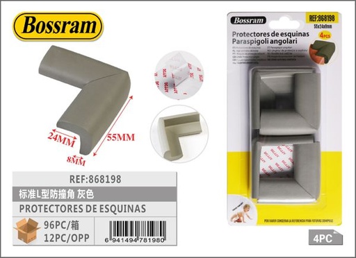 [868198] Protectores de esquinas gris estándar L para muebles