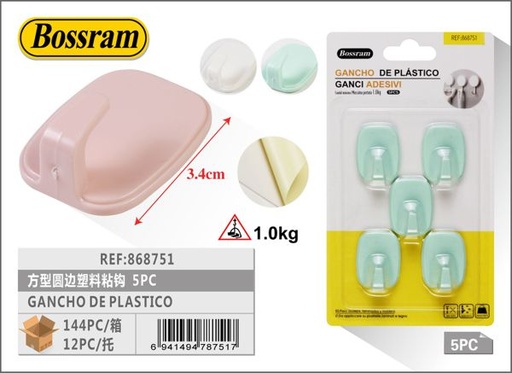 [868751] Gancho de plástico cuadrado 5pcs soporta 1kg para colgar y organizar