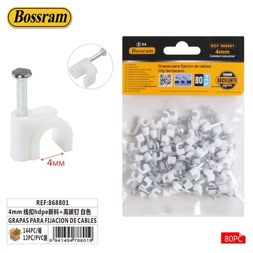 [868801] Grapas para fijación de cables 4mm HDPE con clavos de alto carbono blanco