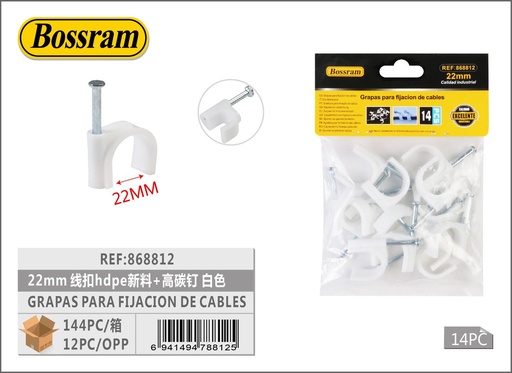 [868812] Grapas para fijación de cables 22mm HDPE blanco para ferretería