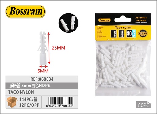 [868834] Taco nylon blanco 5mm 80pcs para fijación