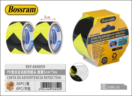 [868859] Cinta de advertencia reflectante amarillo y negro 5cm x 5m