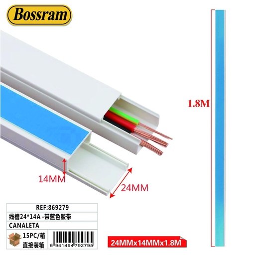 [869279] Canaleta 24x14A 1.8m con cinta adhesiva para organización de cables