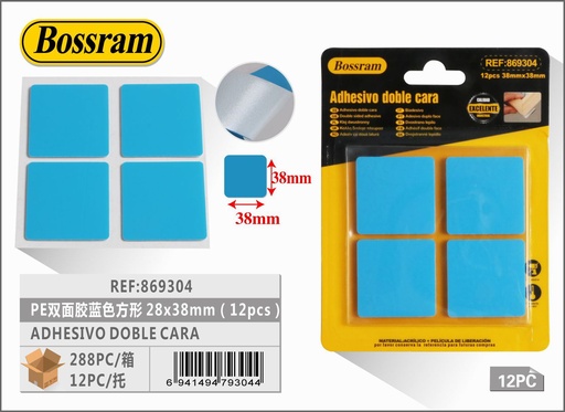 [869304] Adhesivo doble cara azul PE 38 mm 12 pcs