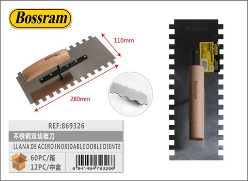 [869326] Llana de acero inoxidable de doble diente 110x280mm herramienta para alisar