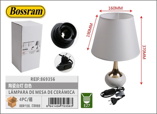 [869356] Lámpara de mesa de cerámica blanca para decoración y iluminación