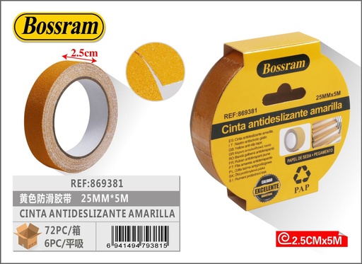 [869381] Cinta antideslizante amarilla 25mm x 5m, ferretería