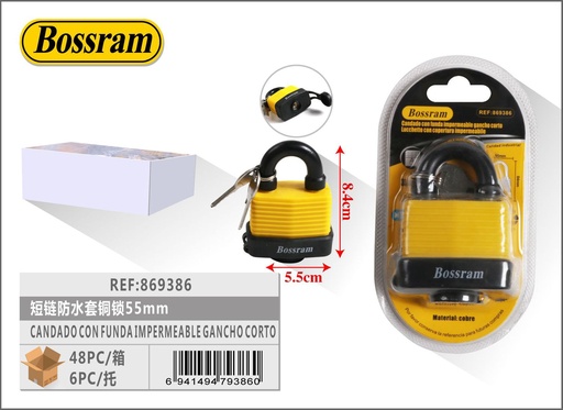 [869386] Candado con funda impermeable y gancho corto 55mm para seguridad