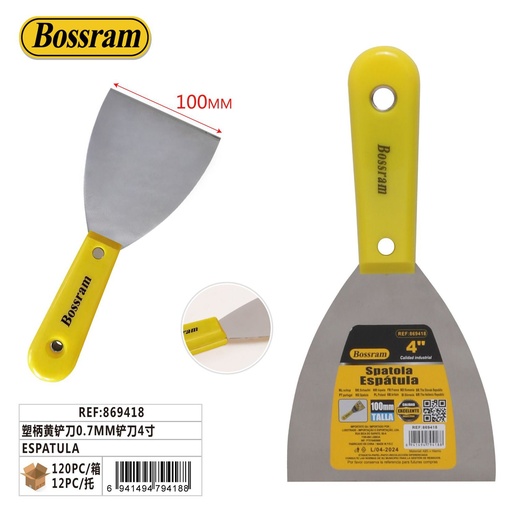 [869418] Espátula con mango plástico 0.7mm 4" para bricolaje