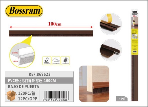 [869623] Tira de silicona para debajo de puerta 100cm marrón para aislamiento