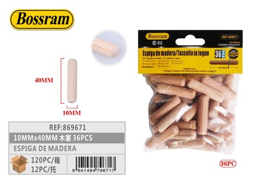 [869671] Espiga de madera 10mm x 40mm 36pcs