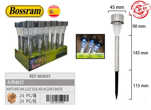 [869693] Antorcha de luz solar de acero inoxidable para exteriores