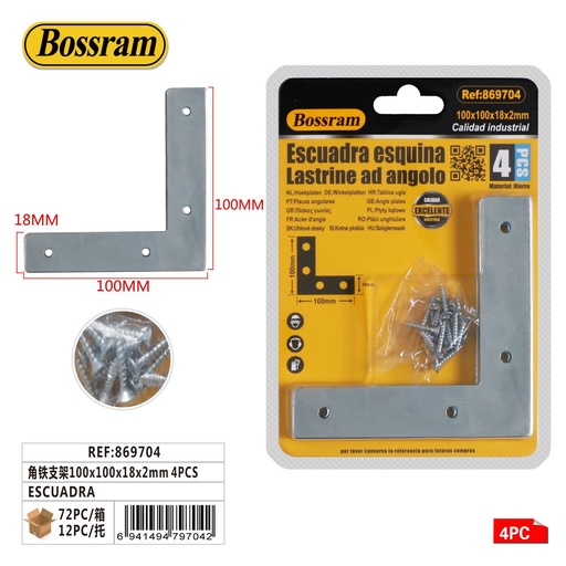 [869704] Escuadra de soporte para esquina 100x100x18x2 mm 4pcs